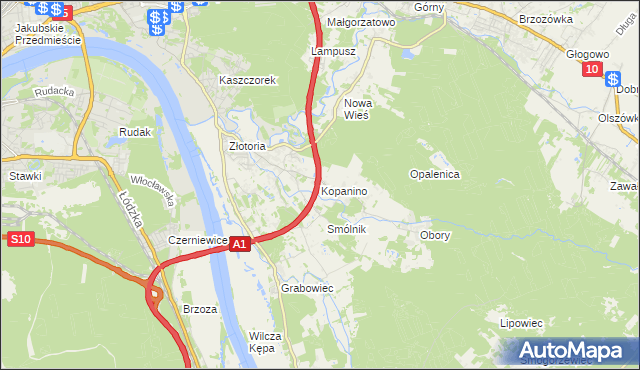 mapa Kopanino gmina Lubicz, Kopanino gmina Lubicz na mapie Targeo