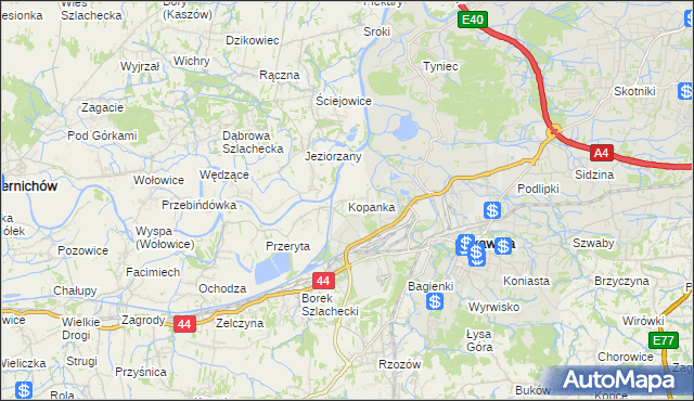 mapa Kopanka gmina Skawina, Kopanka gmina Skawina na mapie Targeo