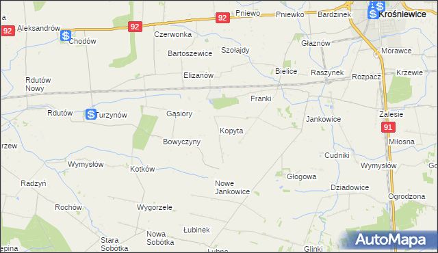 mapa Kopyta gmina Krośniewice, Kopyta gmina Krośniewice na mapie Targeo