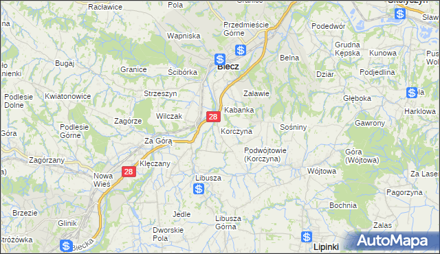 mapa Korczyna gmina Biecz, Korczyna gmina Biecz na mapie Targeo