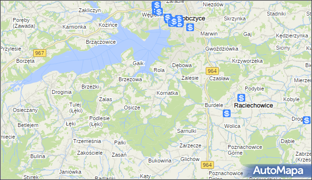 mapa Kornatka gmina Dobczyce, Kornatka gmina Dobczyce na mapie Targeo