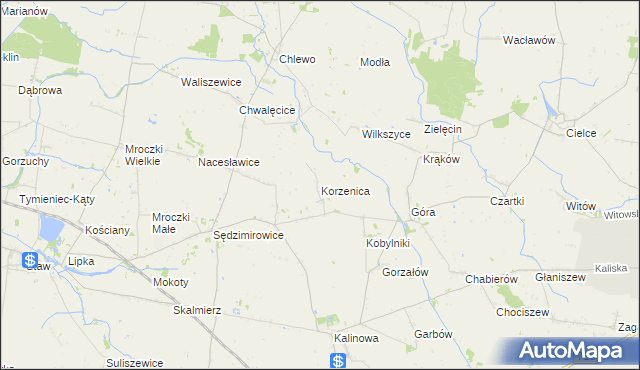 mapa Korzenica gmina Błaszki, Korzenica gmina Błaszki na mapie Targeo