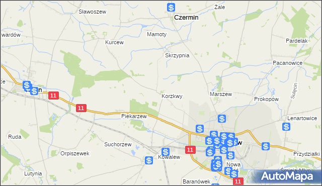 mapa Korzkwy, Korzkwy na mapie Targeo