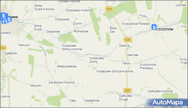 mapa Kosarzew Górny, Kosarzew Górny na mapie Targeo