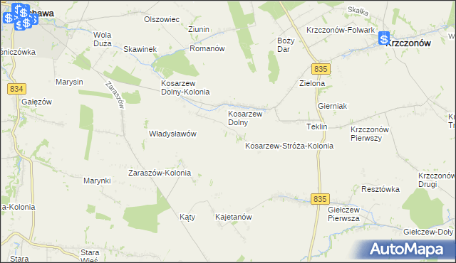 mapa Kosarzew-Stróża, Kosarzew-Stróża na mapie Targeo