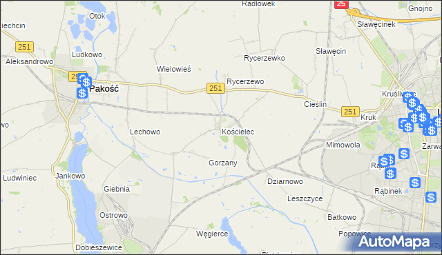 mapa Kościelec gmina Pakość, Kościelec gmina Pakość na mapie Targeo