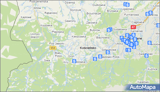 mapa Kościelisko, Kościelisko na mapie Targeo