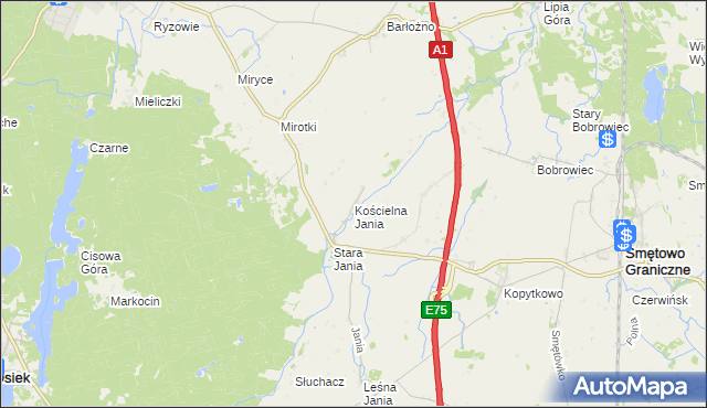 mapa Kościelna Jania, Kościelna Jania na mapie Targeo