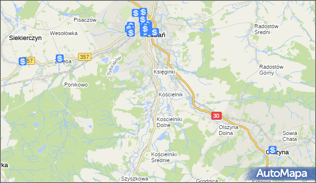 mapa Kościelnik gmina Lubań, Kościelnik gmina Lubań na mapie Targeo