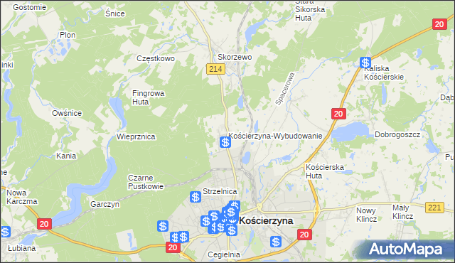 mapa Kościerzyna-Wybudowanie, Kościerzyna-Wybudowanie na mapie Targeo