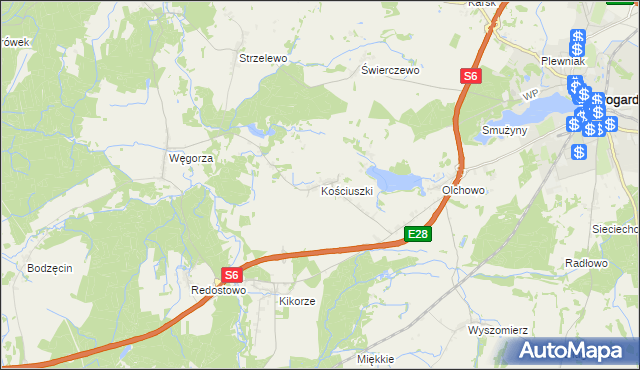 mapa Kościuszki gmina Osina, Kościuszki gmina Osina na mapie Targeo