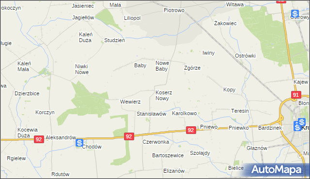 mapa Koserz Nowy, Koserz Nowy na mapie Targeo