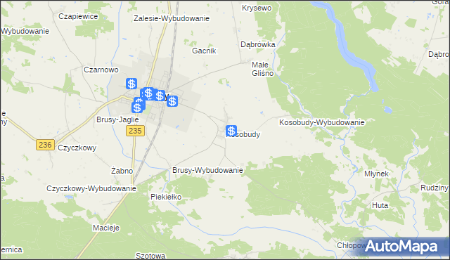 mapa Kosobudy gmina Brusy, Kosobudy gmina Brusy na mapie Targeo