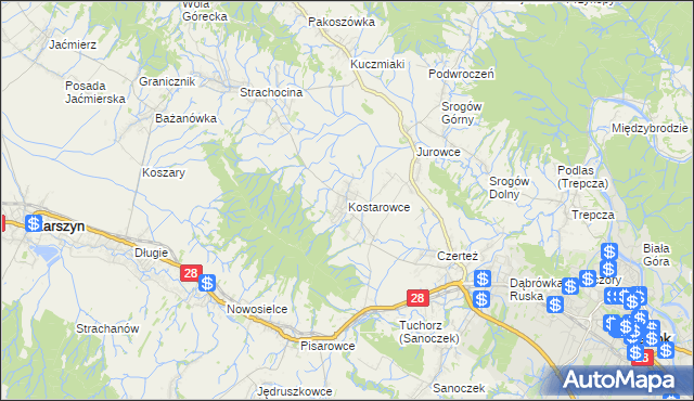 mapa Kostarowce, Kostarowce na mapie Targeo