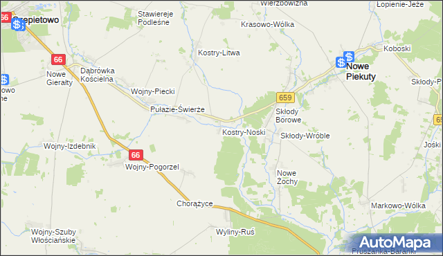 mapa Kostry-Noski, Kostry-Noski na mapie Targeo