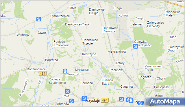 mapa Kostrzyna gmina Panki, Kostrzyna gmina Panki na mapie Targeo