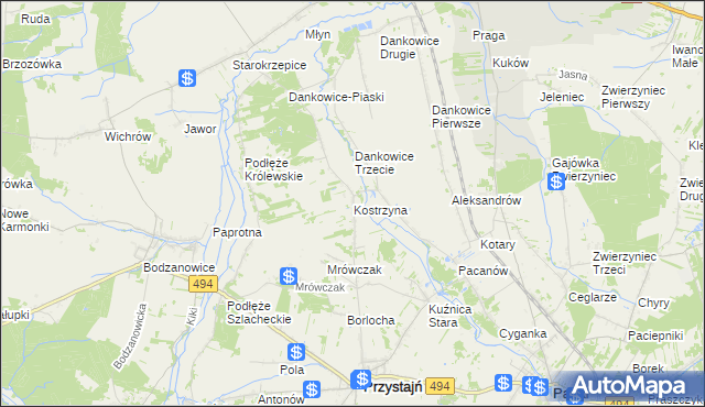 mapa Kostrzyna gmina Przystajń, Kostrzyna gmina Przystajń na mapie Targeo