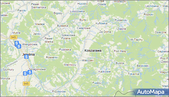 mapa Koszarawa, Koszarawa na mapie Targeo