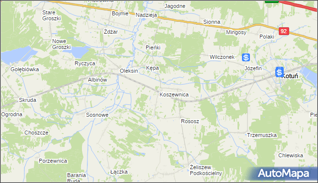 mapa Koszewnica gmina Kotuń, Koszewnica gmina Kotuń na mapie Targeo
