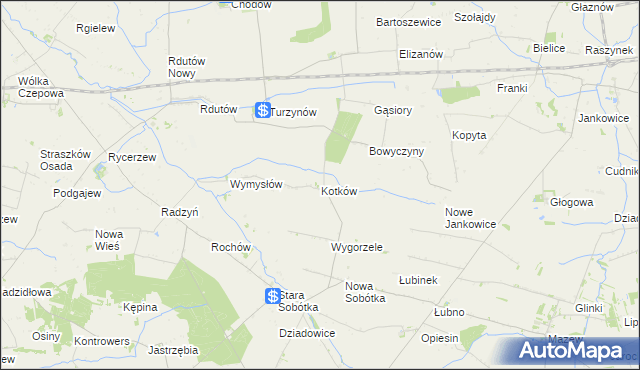 mapa Kotków gmina Grabów, Kotków gmina Grabów na mapie Targeo