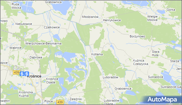 mapa Kotlarka gmina Krośnice, Kotlarka gmina Krośnice na mapie Targeo