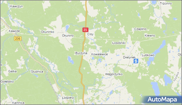 mapa Kowalewice gmina Miastko, Kowalewice gmina Miastko na mapie Targeo