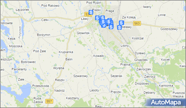 mapa Kowalki gmina Rypin, Kowalki gmina Rypin na mapie Targeo