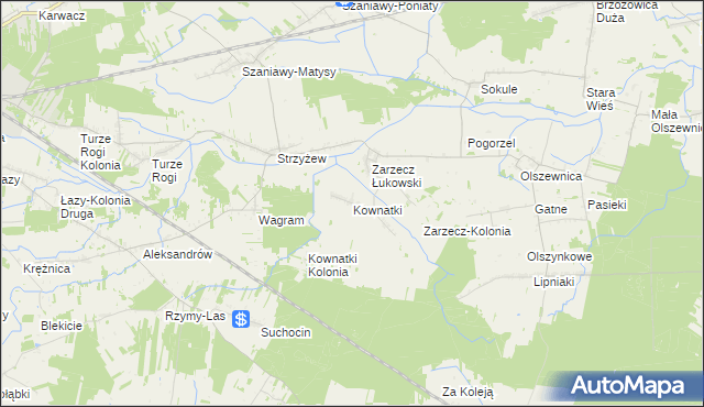 mapa Kownatki gmina Łuków, Kownatki gmina Łuków na mapie Targeo