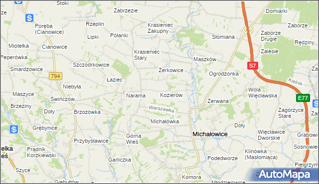 mapa Kozierów, Kozierów na mapie Targeo