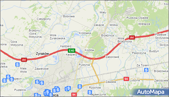 mapa Kozłów gmina Dębica, Kozłów gmina Dębica na mapie Targeo