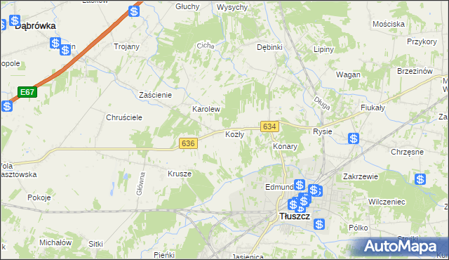 mapa Kozły gmina Tłuszcz, Kozły gmina Tłuszcz na mapie Targeo