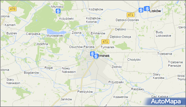 mapa Koźminek powiat kaliski, Koźminek powiat kaliski na mapie Targeo