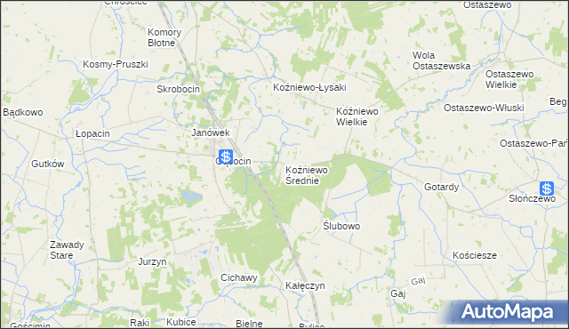 mapa Koźniewo Średnie, Koźniewo Średnie na mapie Targeo