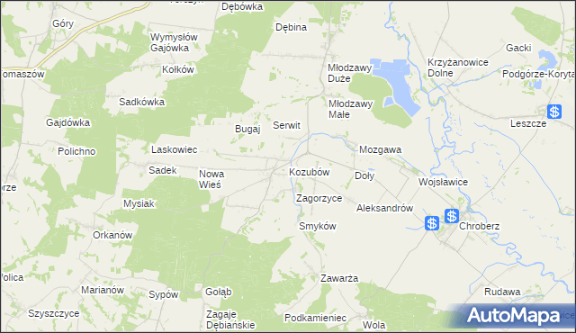 mapa Kozubów gmina Pińczów, Kozubów gmina Pińczów na mapie Targeo