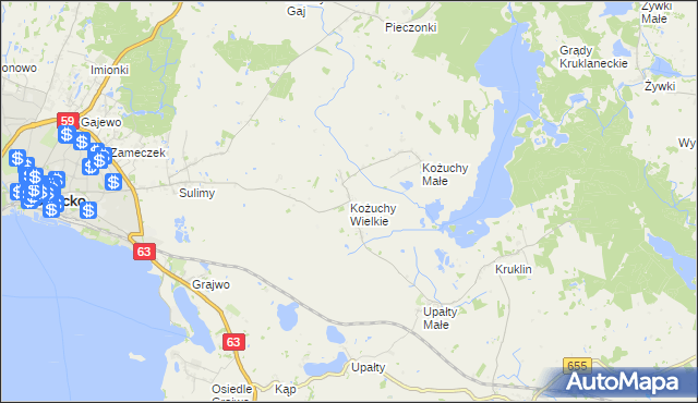 mapa Kożuchy Wielkie, Kożuchy Wielkie na mapie Targeo