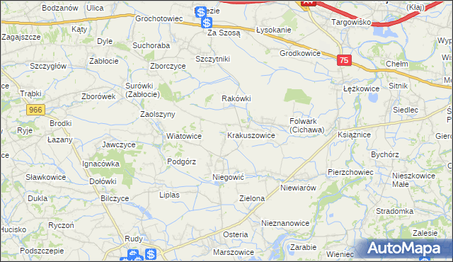 mapa Krakuszowice, Krakuszowice na mapie Targeo