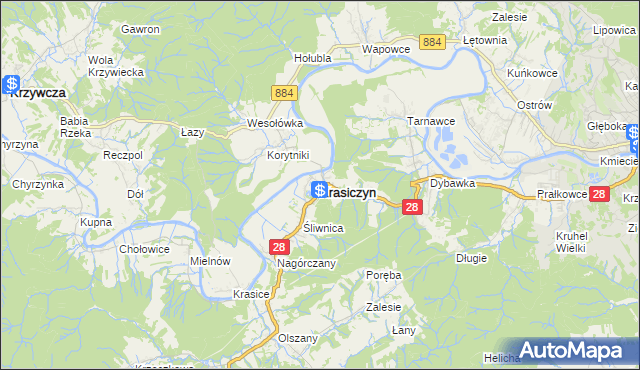 mapa Krasiczyn, Krasiczyn na mapie Targeo