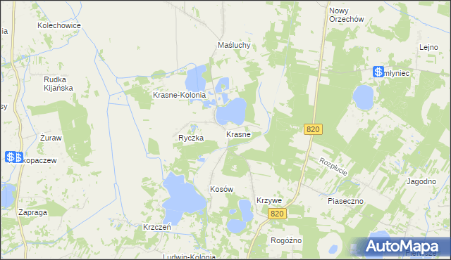 mapa Krasne gmina Uścimów, Krasne gmina Uścimów na mapie Targeo