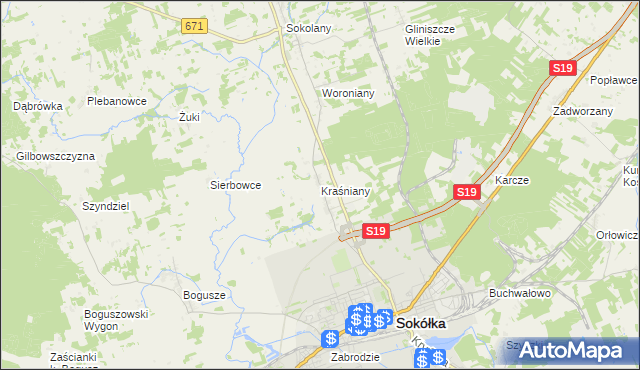 mapa Kraśniany, Kraśniany na mapie Targeo