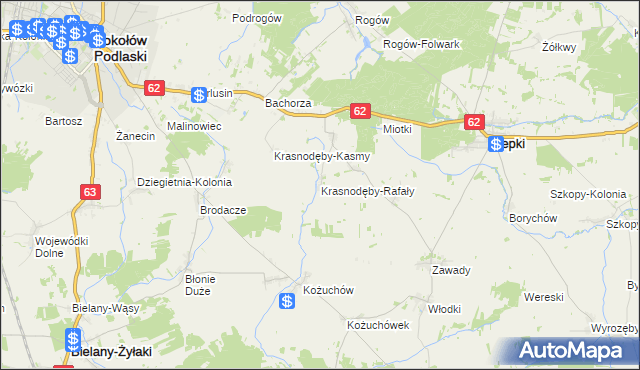 mapa Krasnodęby-Rafały, Krasnodęby-Rafały na mapie Targeo