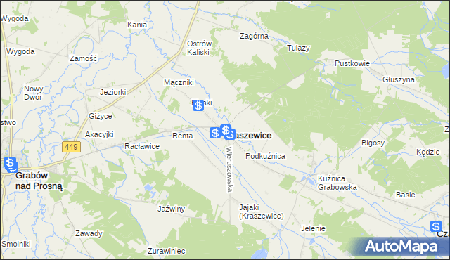 mapa Kraszewice powiat ostrzeszowski, Kraszewice powiat ostrzeszowski na mapie Targeo