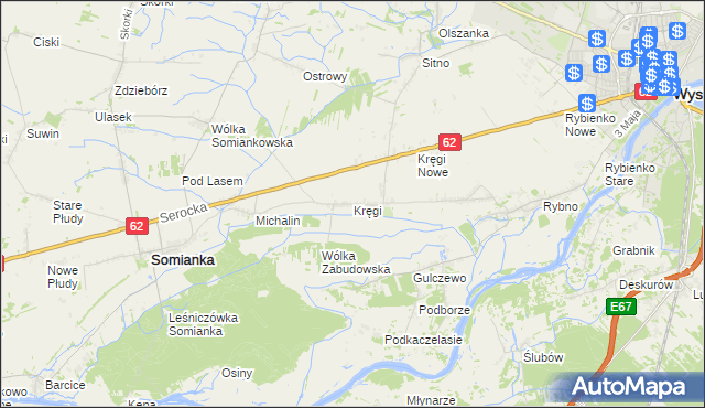 mapa Kręgi gmina Somianka, Kręgi gmina Somianka na mapie Targeo