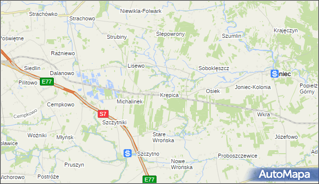 mapa Krępica gmina Płońsk, Krępica gmina Płońsk na mapie Targeo