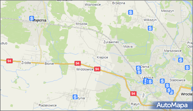 mapa Krępice gmina Miękinia, Krępice gmina Miękinia na mapie Targeo