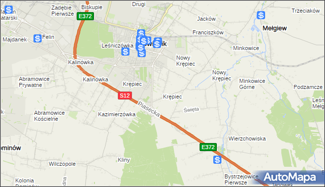 mapa Krępiec gmina Mełgiew, Krępiec gmina Mełgiew na mapie Targeo