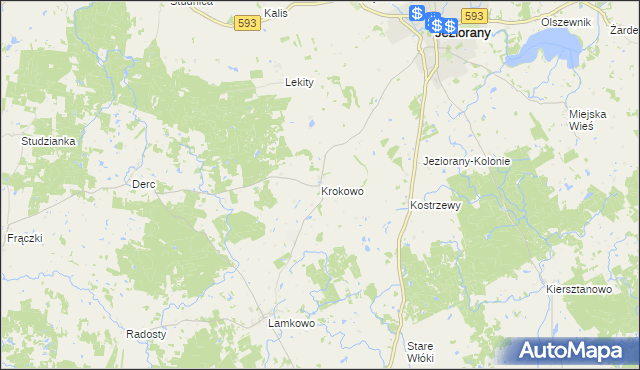 mapa Krokowo gmina Jeziorany, Krokowo gmina Jeziorany na mapie Targeo