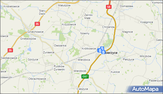 mapa Królikowice gmina Kobierzyce, Królikowice gmina Kobierzyce na mapie Targeo