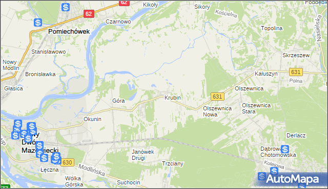 mapa Krubin gmina Wieliszew, Krubin gmina Wieliszew na mapie Targeo