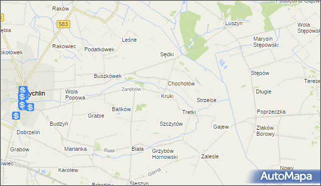 mapa Kruki gmina Żychlin, Kruki gmina Żychlin na mapie Targeo