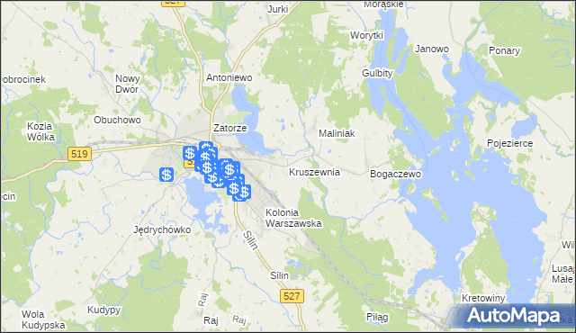 mapa Kruszewnia gmina Morąg, Kruszewnia gmina Morąg na mapie Targeo